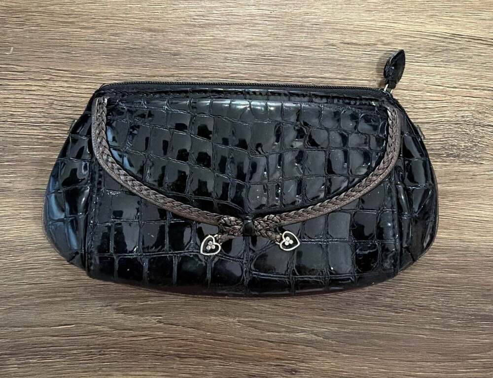 Brighton Ophelia Croc Embossed Patent Leather Wallet Pouch Black